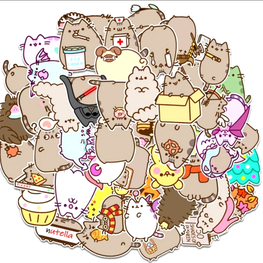 50pc Pusheen Chunky Cat Vinyl Kawaii Stickers